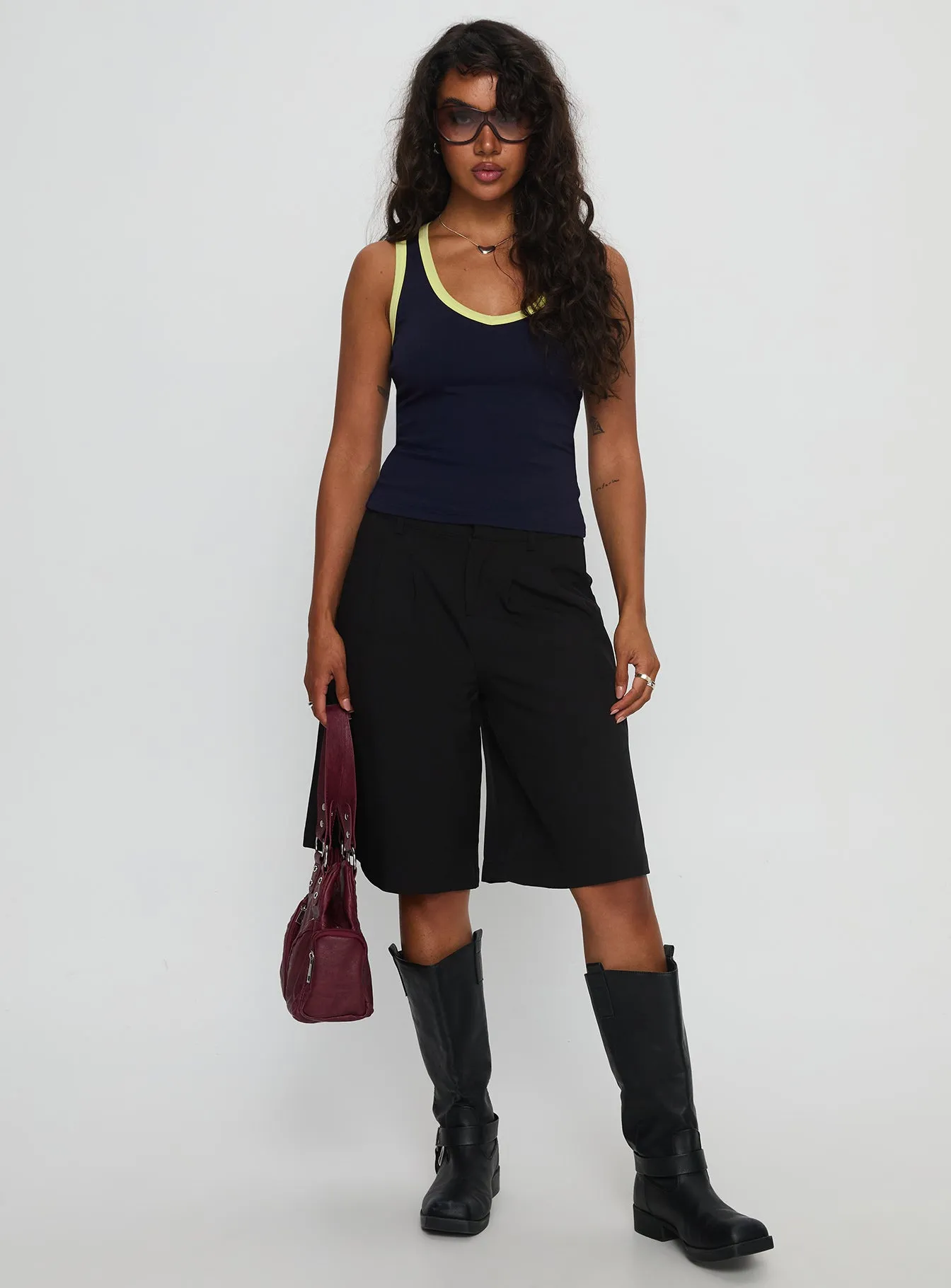 Elionne V Neck Contrast Top Navy / Yellow sold by Princess Polly product image thumbnail 3