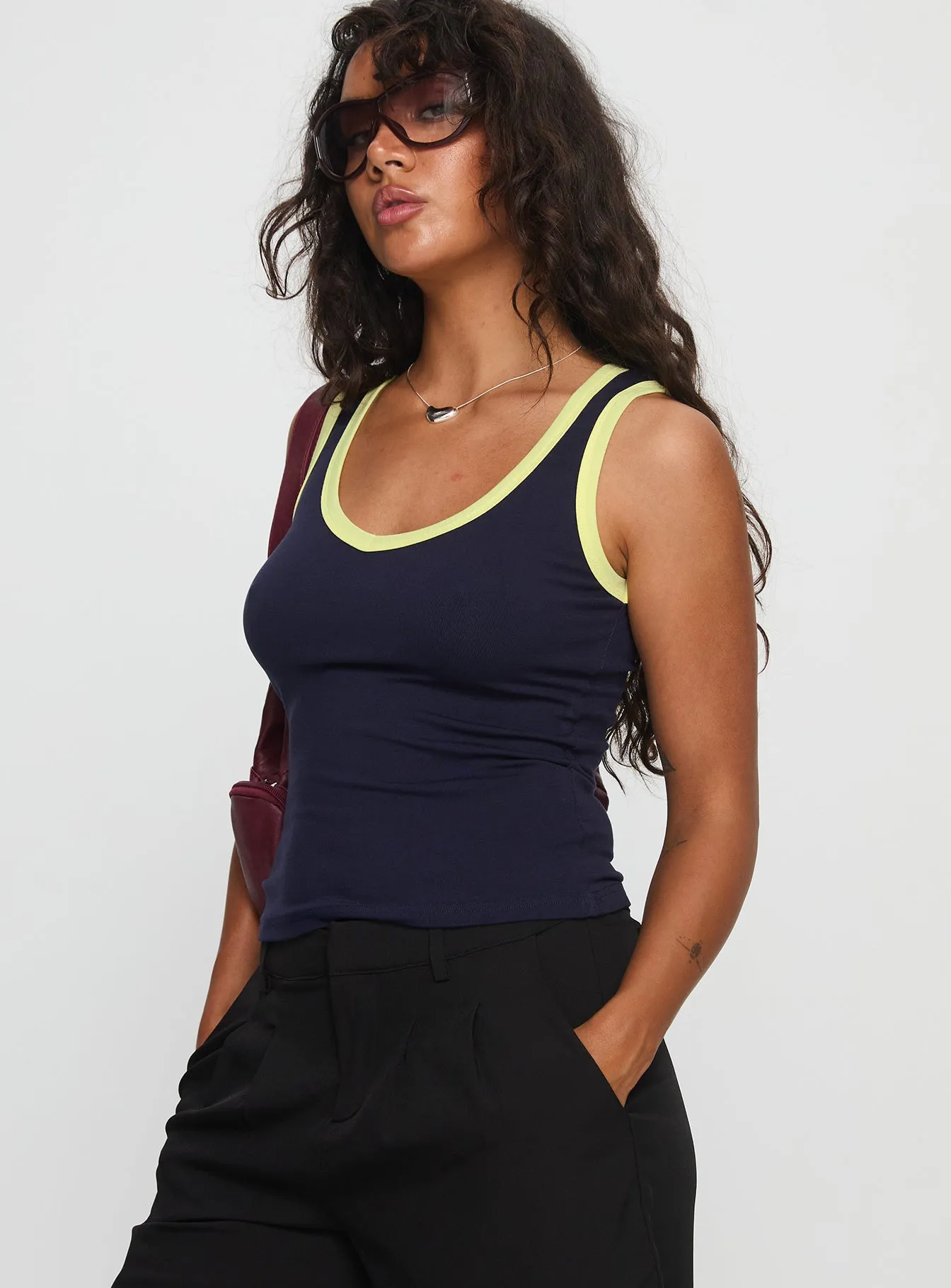 Elionne V Neck Contrast Top Navy / Yellow sold by Princess Polly product image thumbnail 4