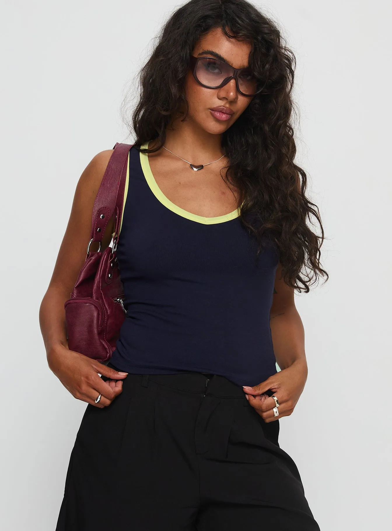 Elionne V Neck Contrast Top Navy / Yellow sold by Princess Polly product image thumbnail 2