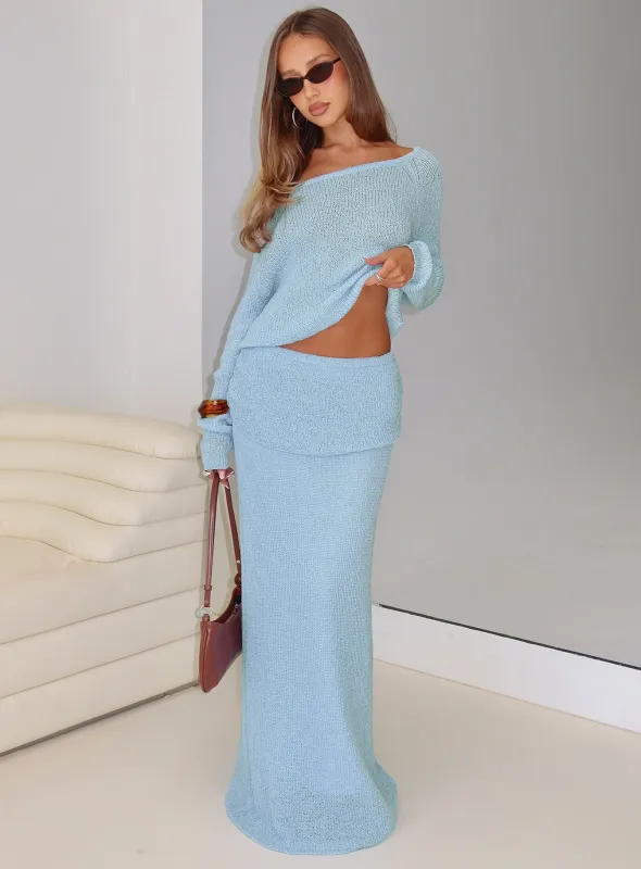 Tessira Boucle Maxi Skirt Blue sold by Princess Polly