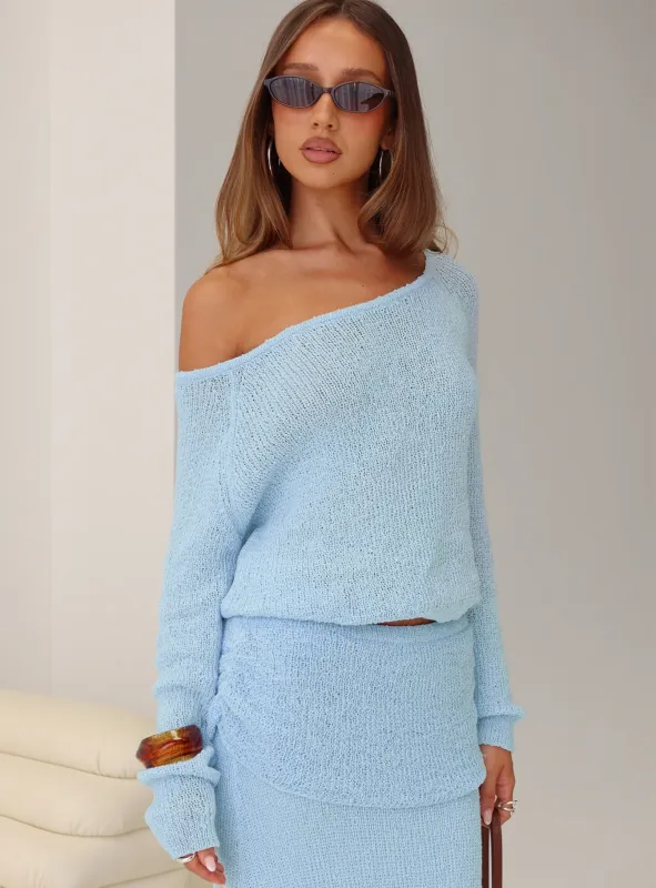Ravira Wide Neck Knit Sweater Blue sold by Princess Polly