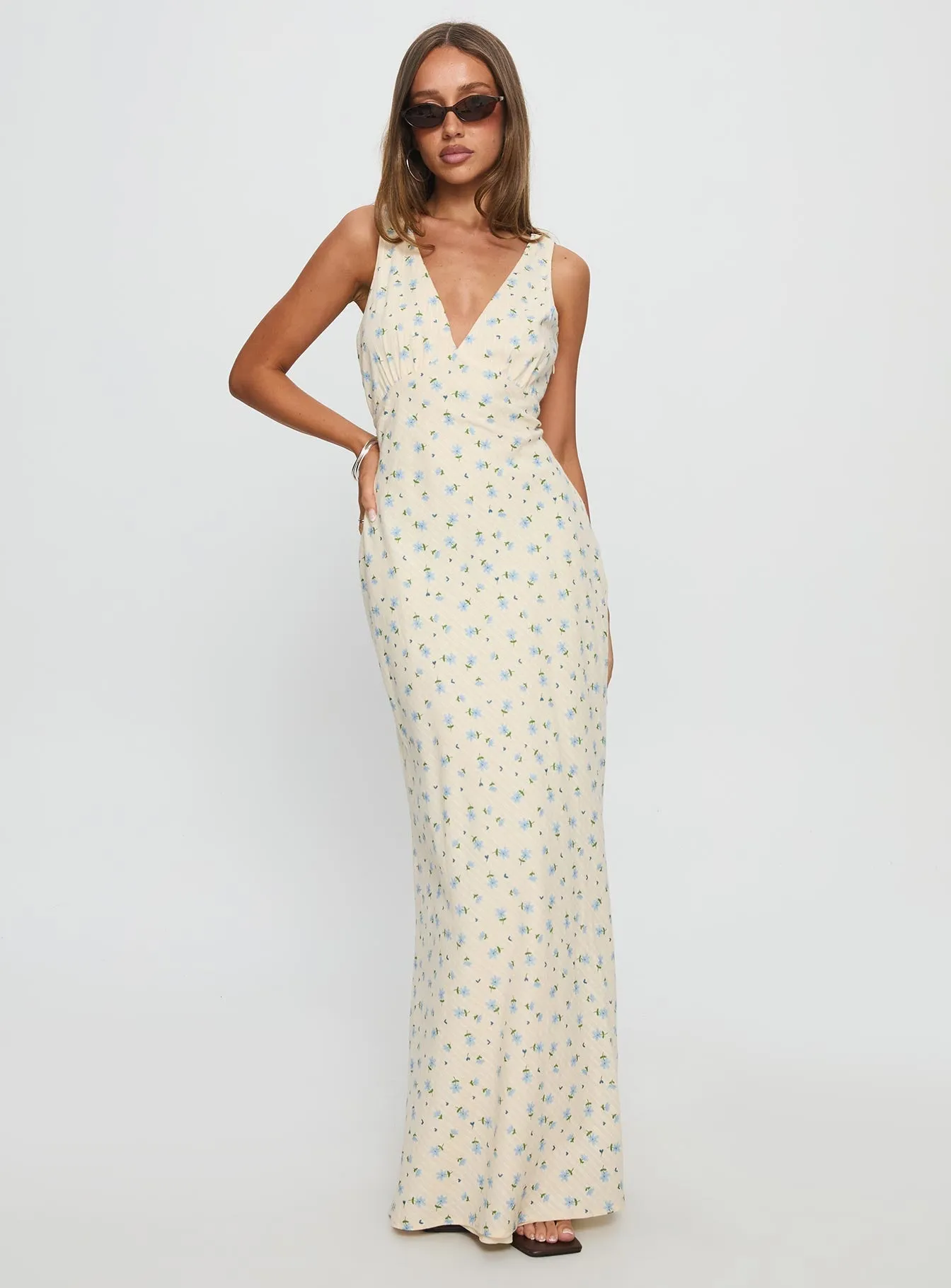 Manolia Textured Maxi Dress Cream Floral sold by Princess Polly