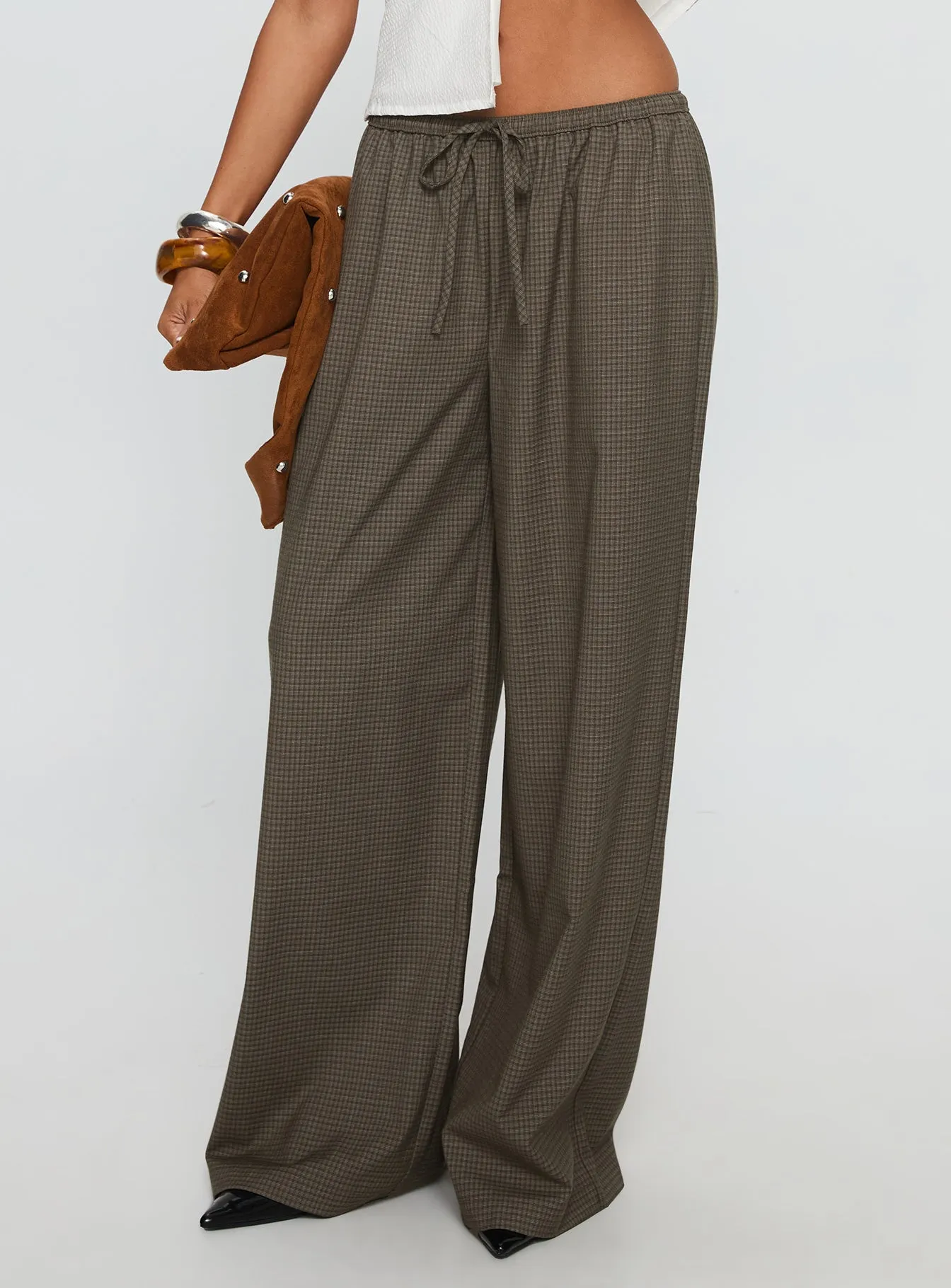 Ketrina Tie Waist Pants Brown Plaid sold by Princess Polly