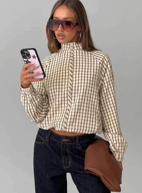 Kalle Jacket Brown Check sold by Princess Polly