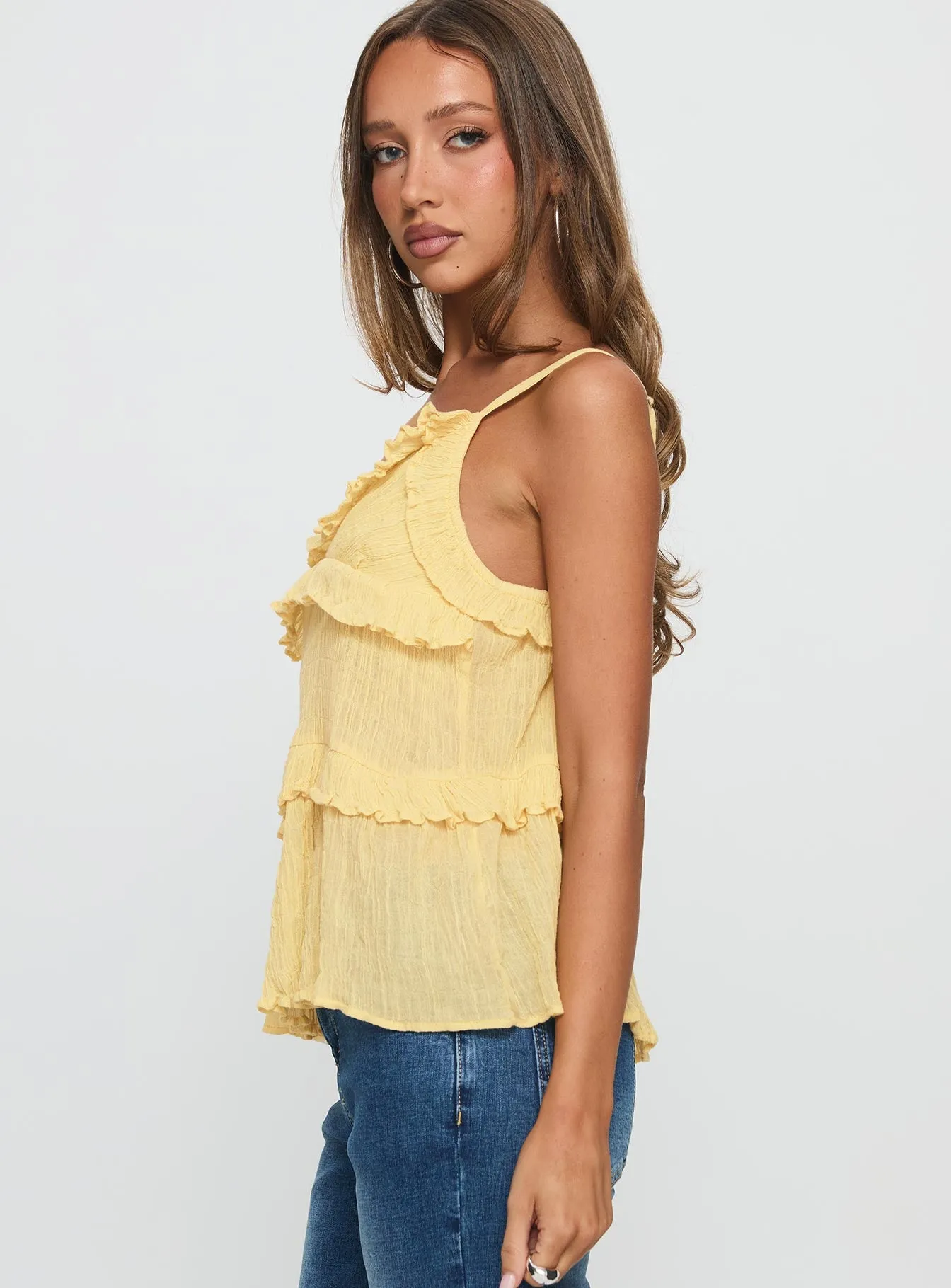 Jorjia Ruffle Cami Top Yellow sold by Princess Polly product image thumbnail 4