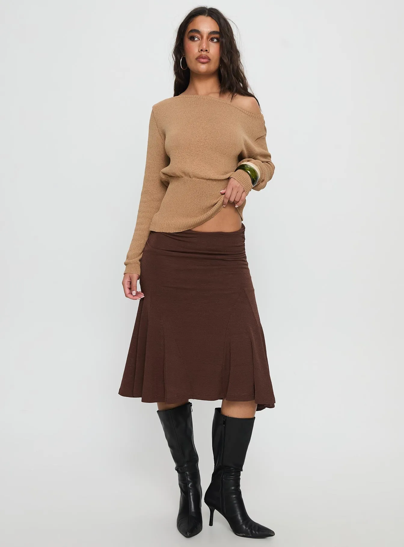 Lewish Low Rise Midi Skirt Chocolate sold by Princess Polly product image thumbnail 3