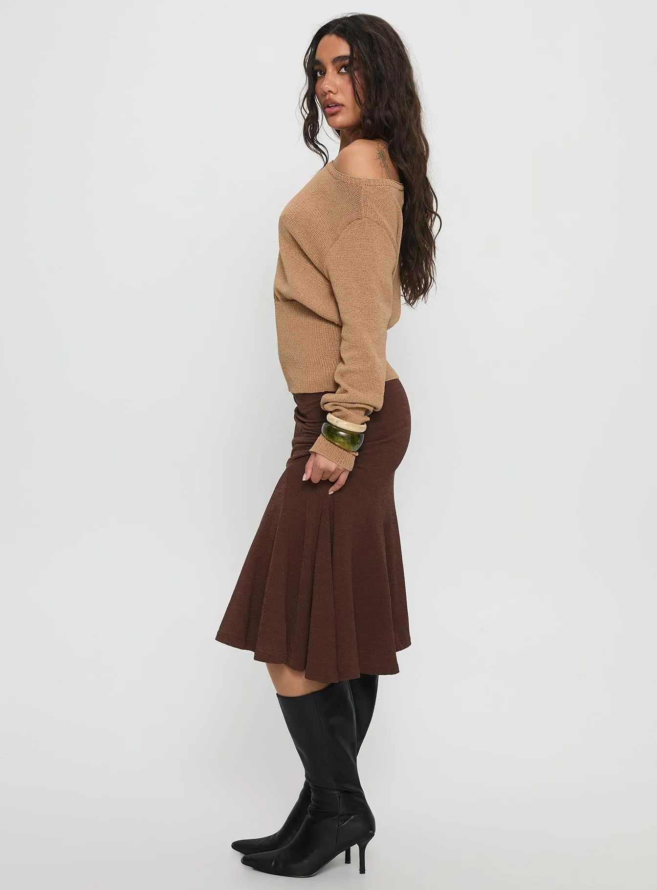Lewish Low Rise Midi Skirt Chocolate sold by Princess Polly product image thumbnail 4