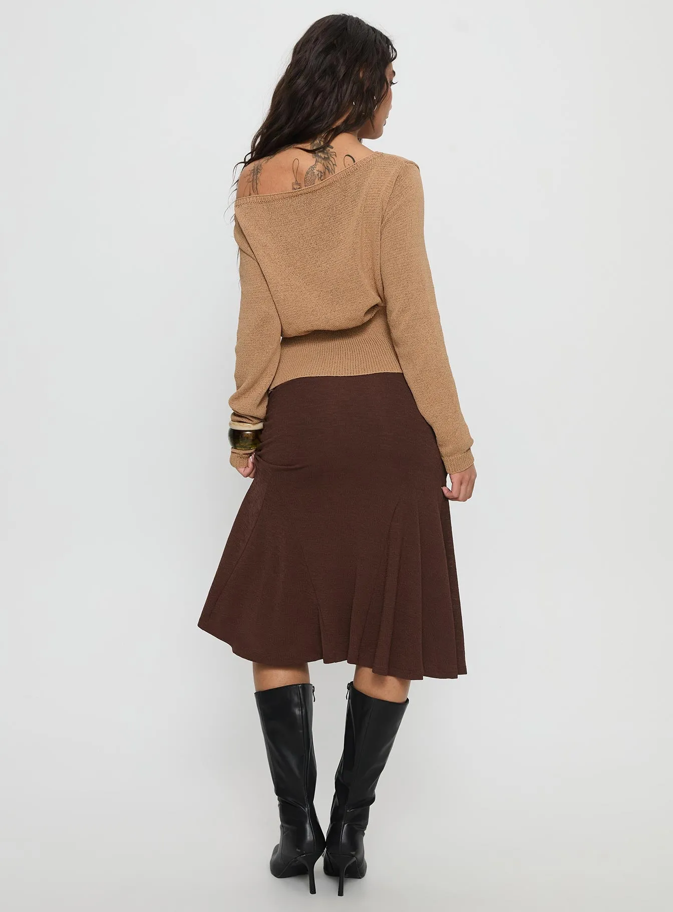 Lewish Low Rise Midi Skirt Chocolate sold by Princess Polly product image thumbnail 5