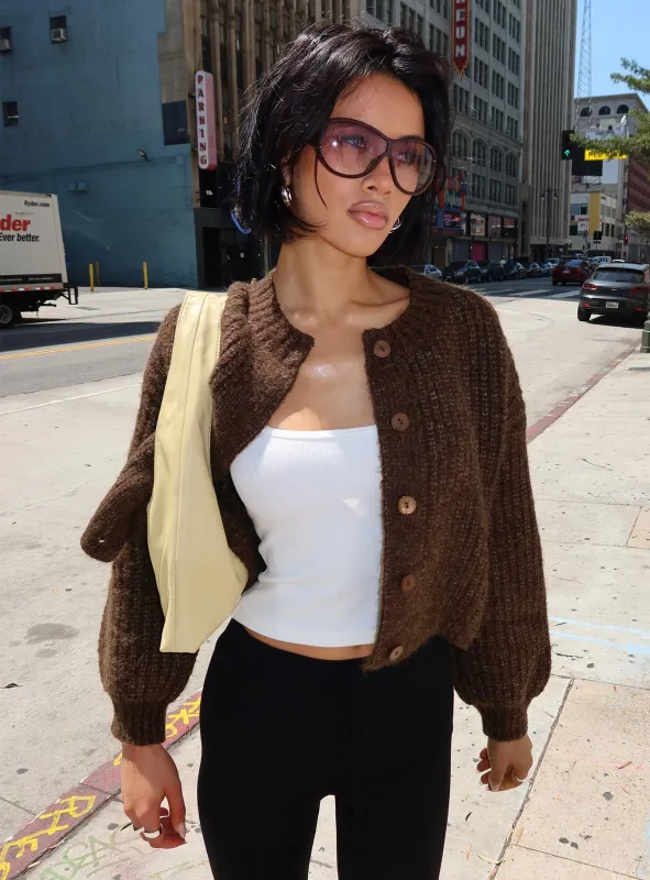 Hadly Knit Cardigan Brown sold by Princess Polly