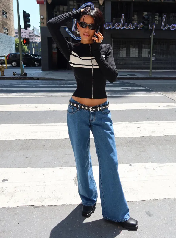 Highlands Low Rise Wide Leg Jeans Mid Blue Wash sold by Princess Polly