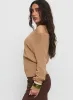 Xaria Off Shoulder Knit Sweater Tan sold by Princess Polly