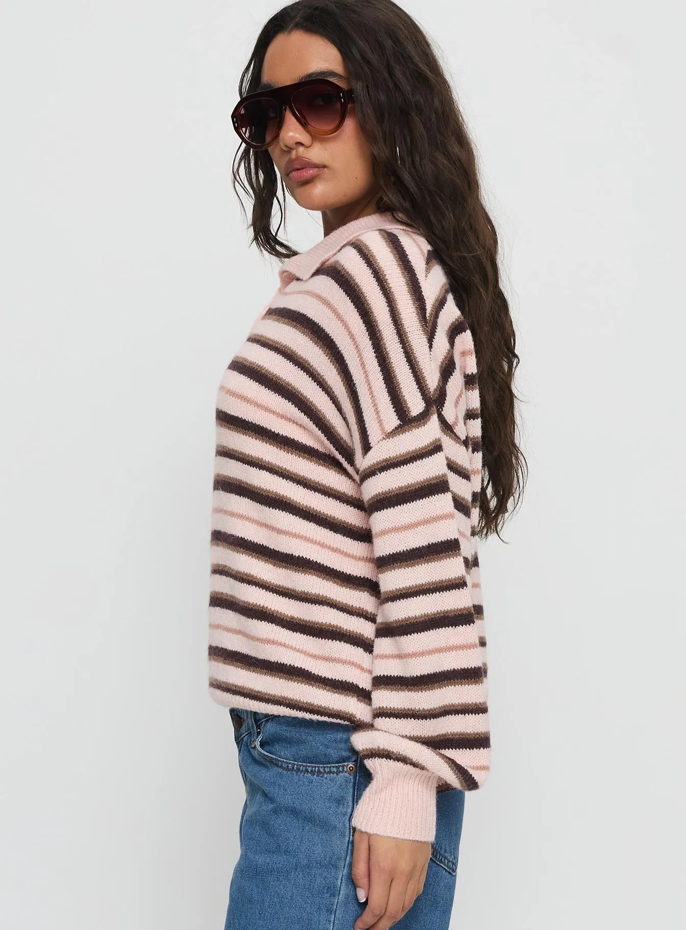 Jeanny Collared Knit Sweater Brown / Pink Stripe sold by Princess Polly product image thumbnail 4