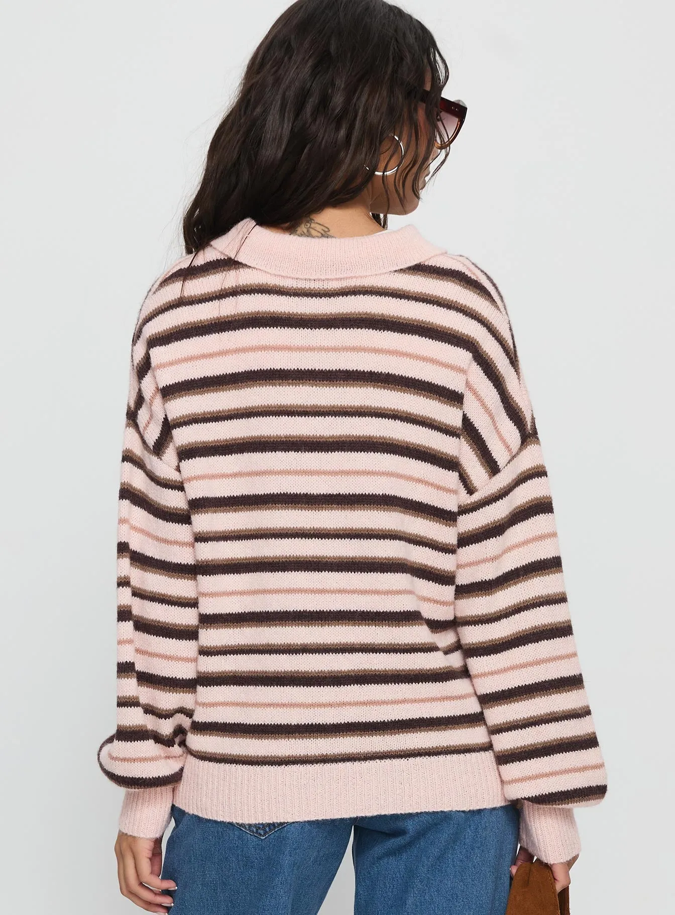 Jeanny Collared Knit Sweater Brown / Pink Stripe sold by Princess Polly product image thumbnail 5