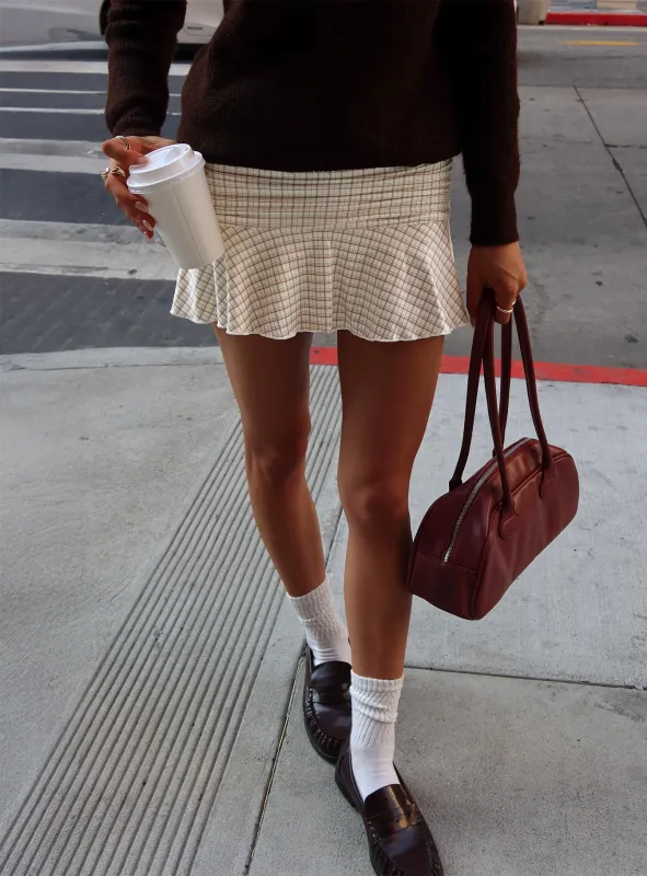 Celebrations Mini Skirt Beige Check sold by Princess Polly