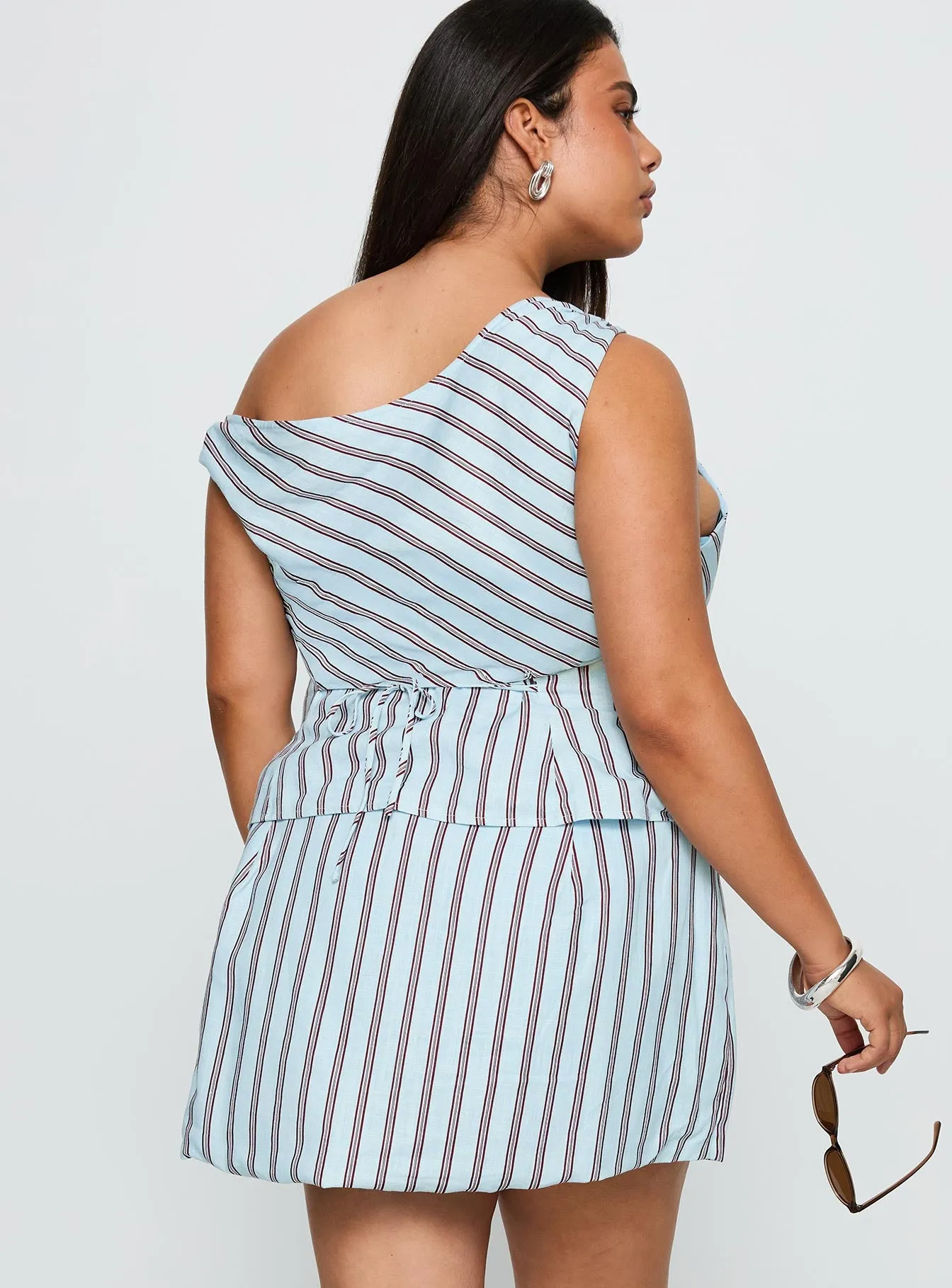 Gulliver Tie Side Mini Skort Blue / Maroon Stripe Curve sold by Princess Polly product image thumbnail 5