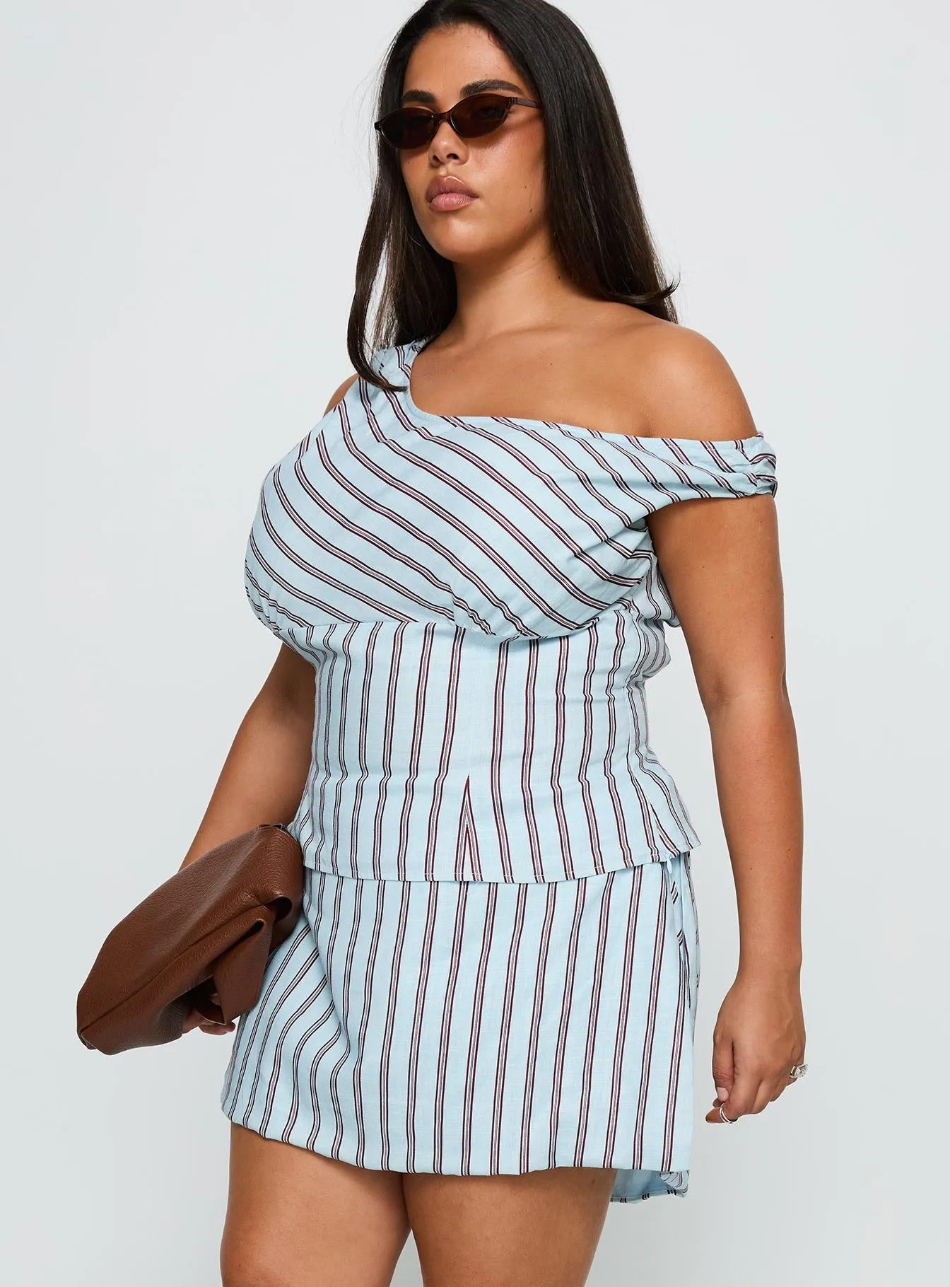 Gulliver Tie Side Mini Skort Blue / Maroon Stripe Curve sold by Princess Polly product image thumbnail 4