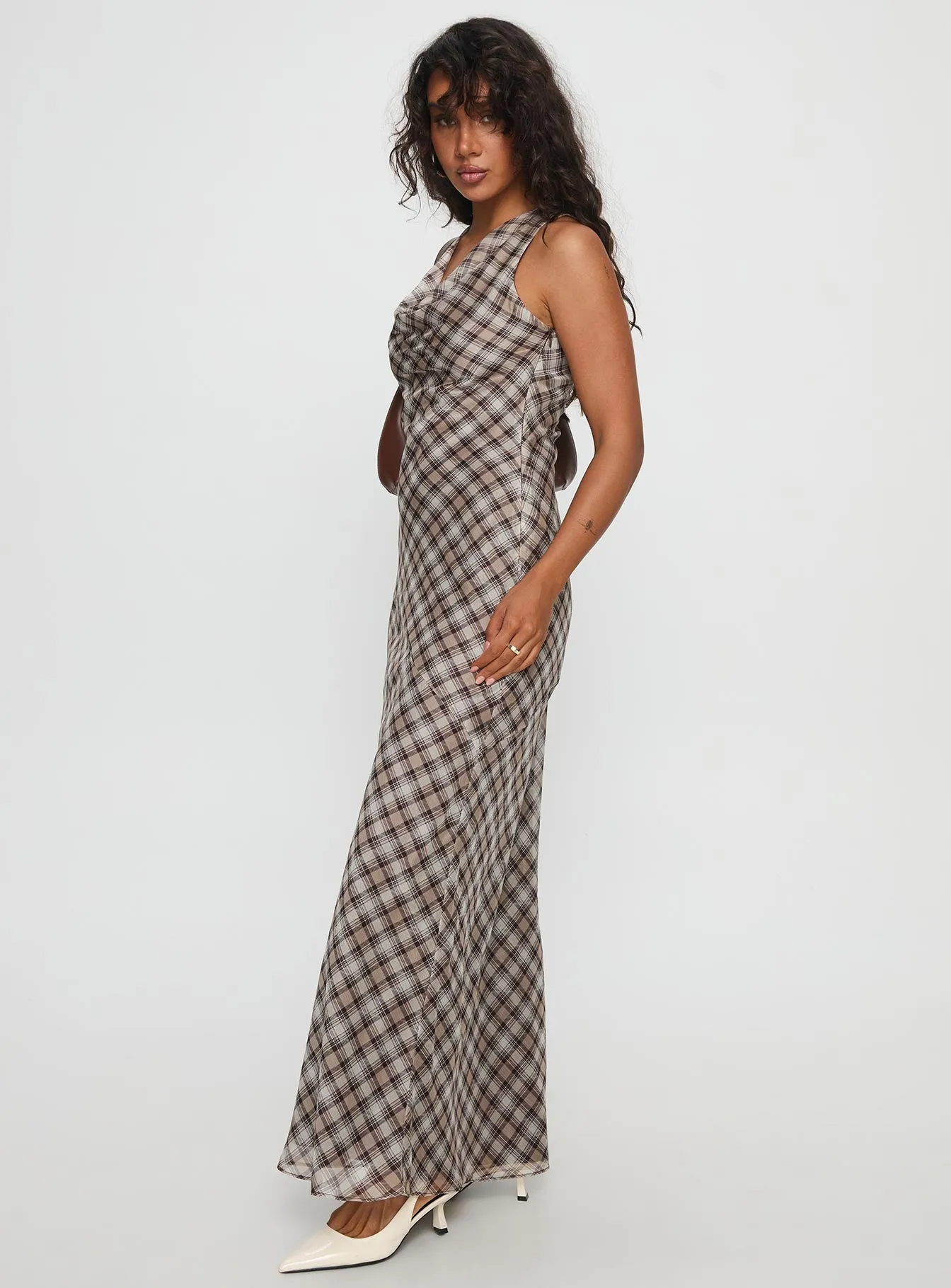 Veida Cowl Neck Maxi Dress Brown Check sold by Princess Polly product image thumbnail 4