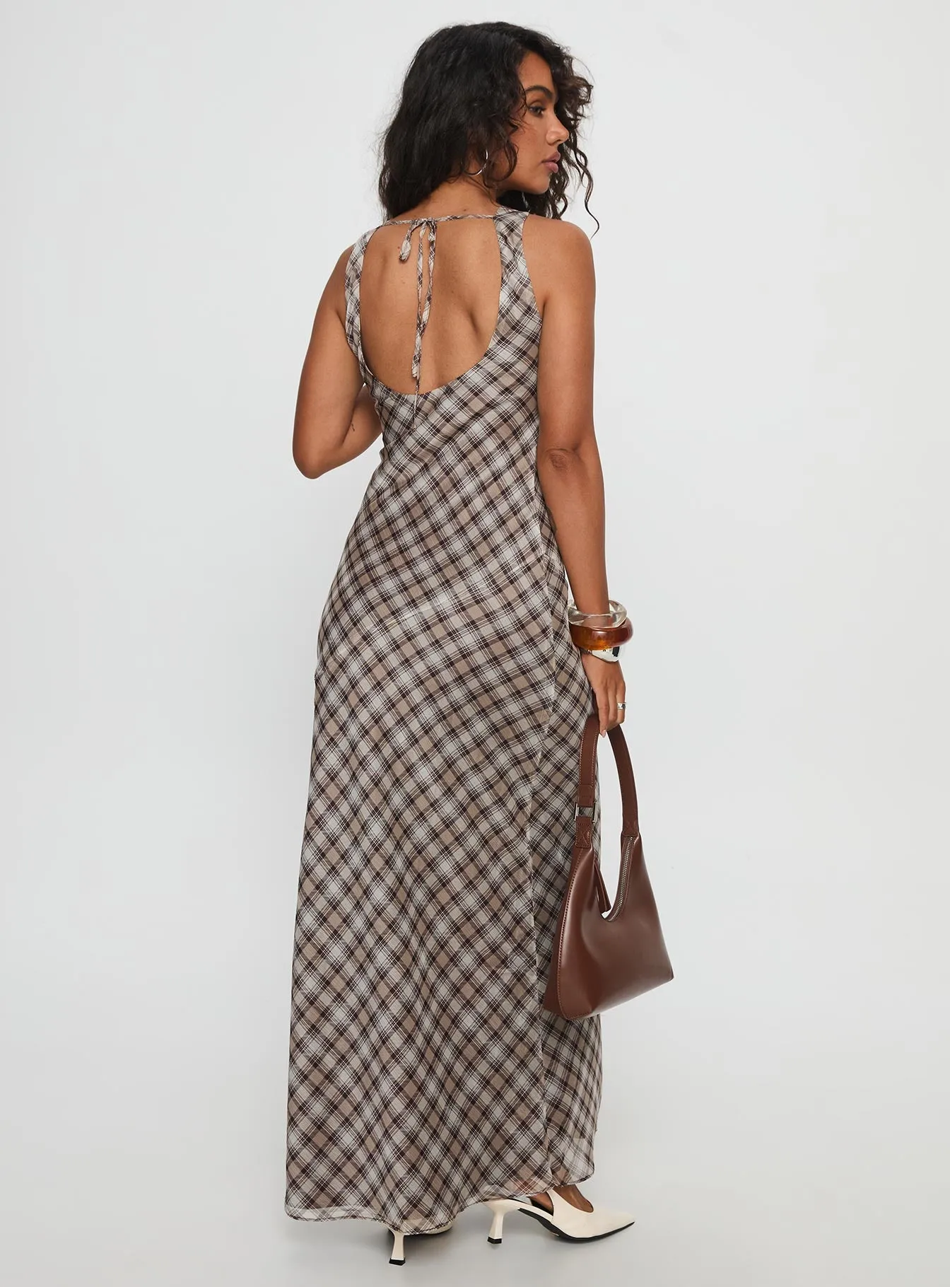 Veida Cowl Neck Maxi Dress Brown Check sold by Princess Polly product image thumbnail 5
