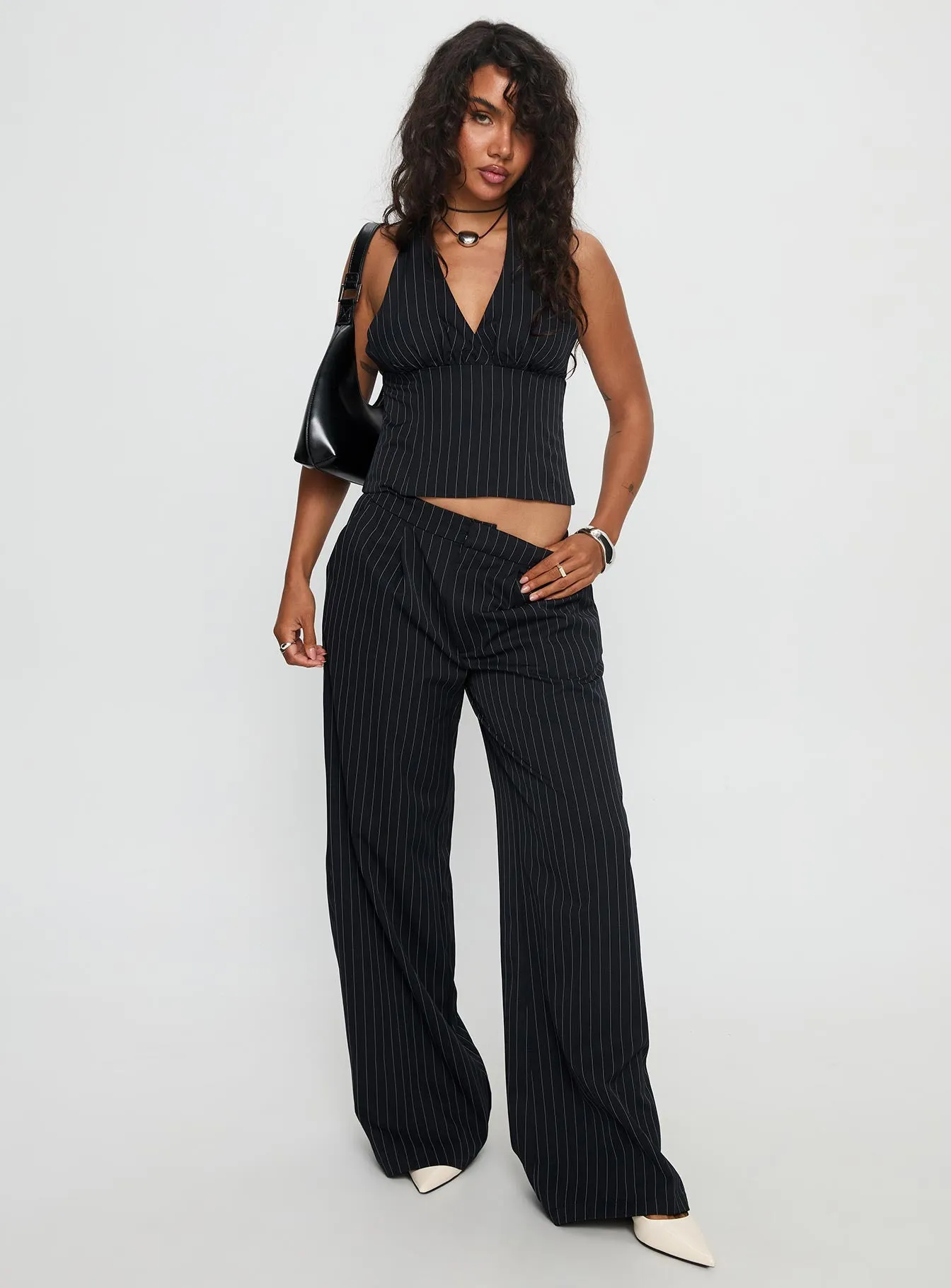 All She Wrote Halter Tailored Set Navy Stripe sold by Princess Polly product image thumbnail 2