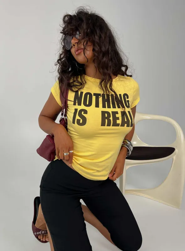 Nothing Is Real Graphic Top Yellow / Black sold by Princess Polly