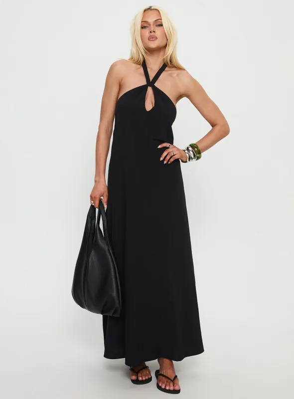 Kaiana Keyhole Halter Maxi Dress Black sold by Princess Polly