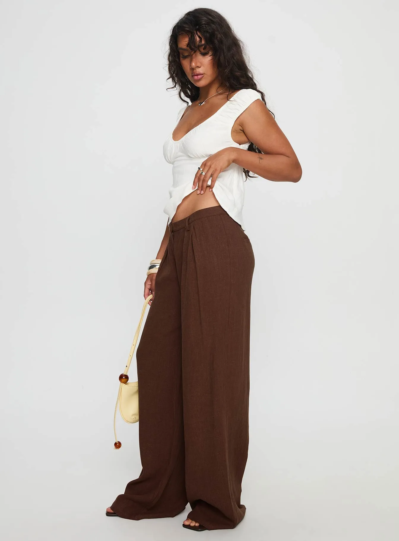 Vianca Low Rise Linen Pant Chocolate sold by Princess Polly product image thumbnail 4