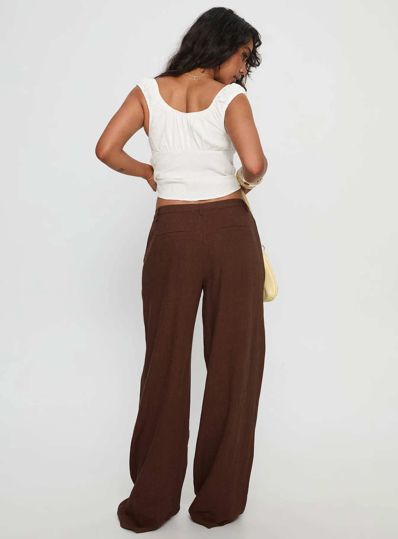 Vianca Low Rise Linen Pant Chocolate sold by Princess Polly product image thumbnail 5