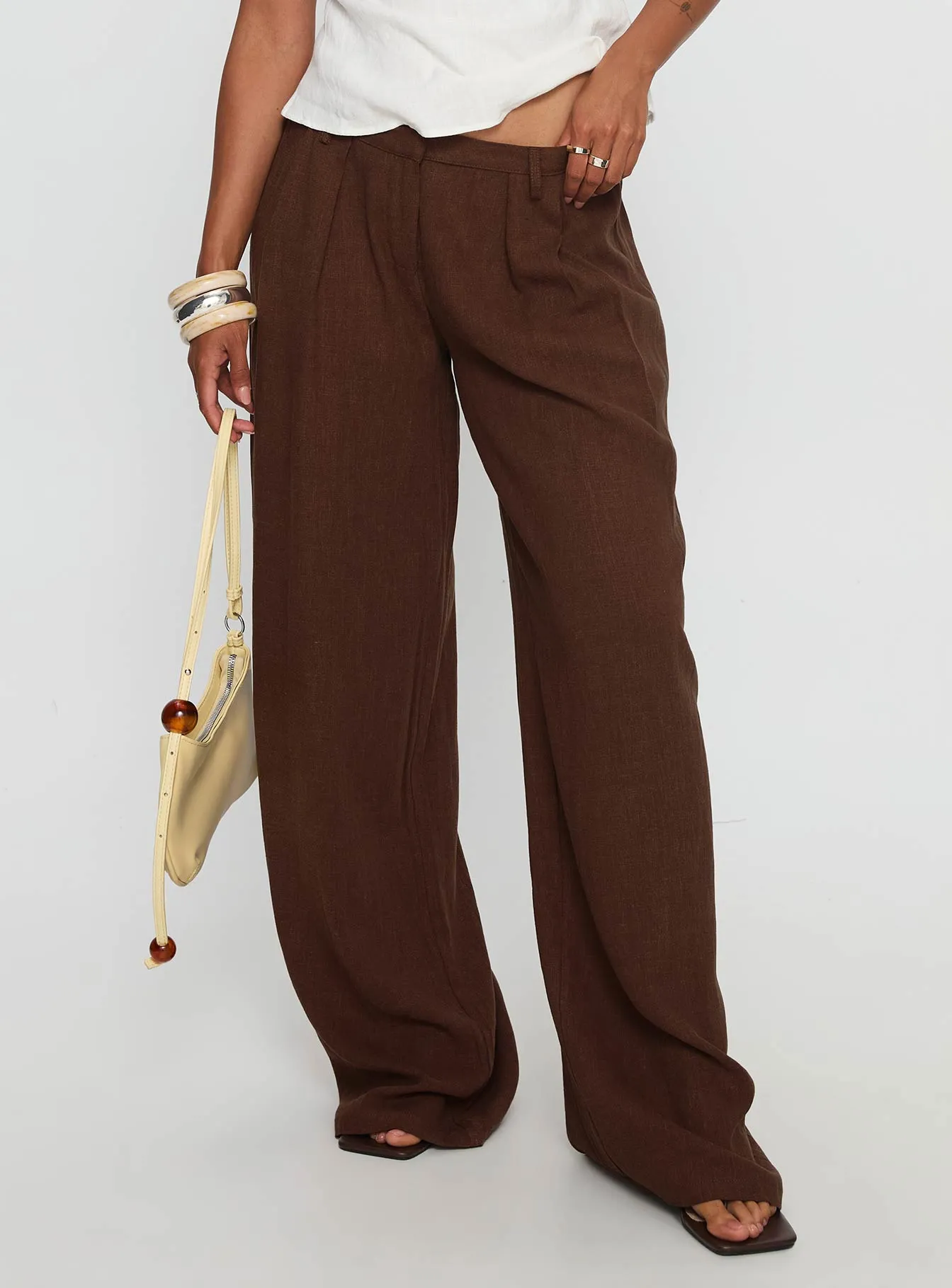 Vianca Low Rise Linen Pant Chocolate sold by Princess Polly product image thumbnail 2