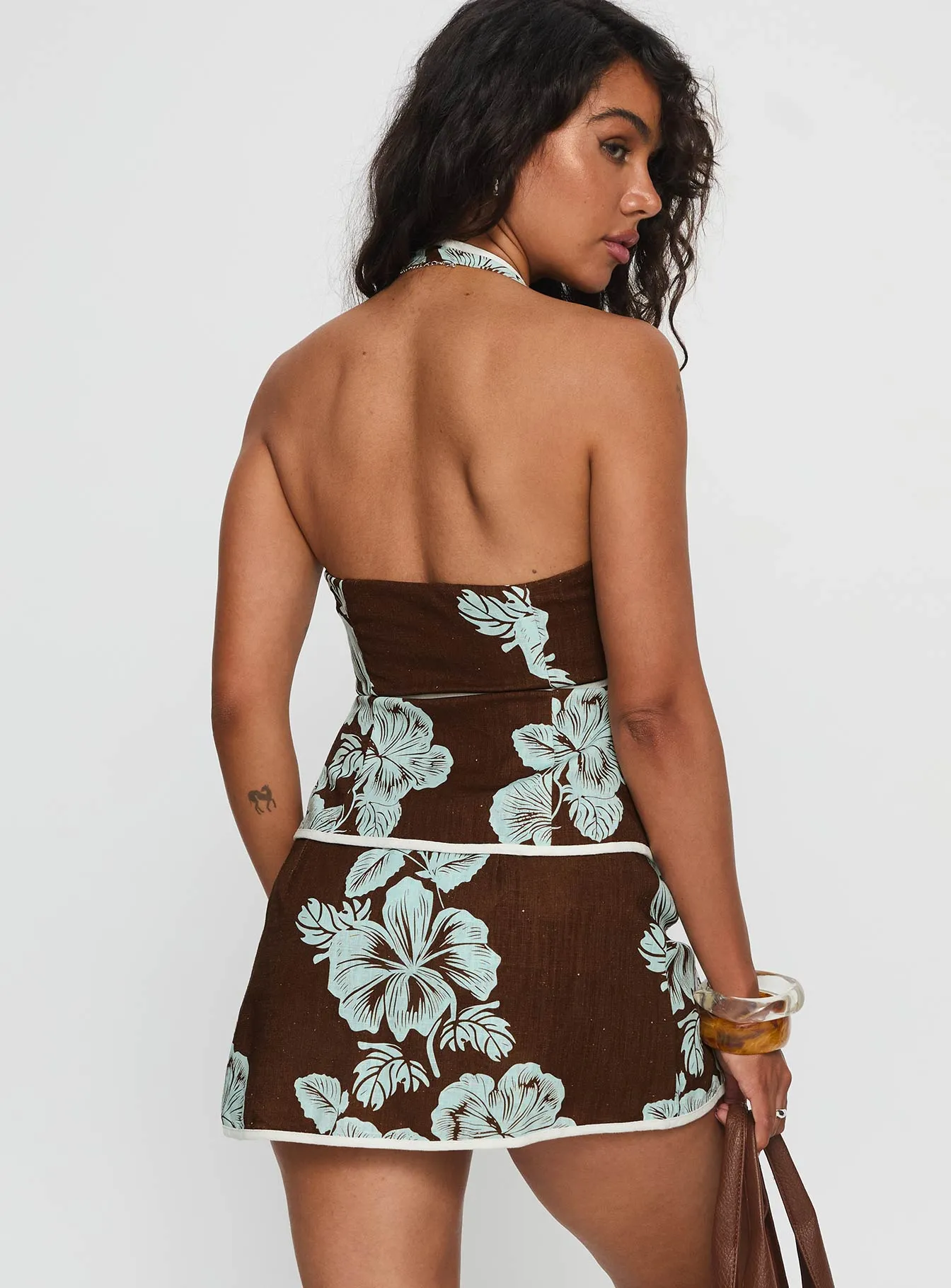 Anyah Halter Wrap Top Brown / Blue sold by Princess Polly product image thumbnail 5