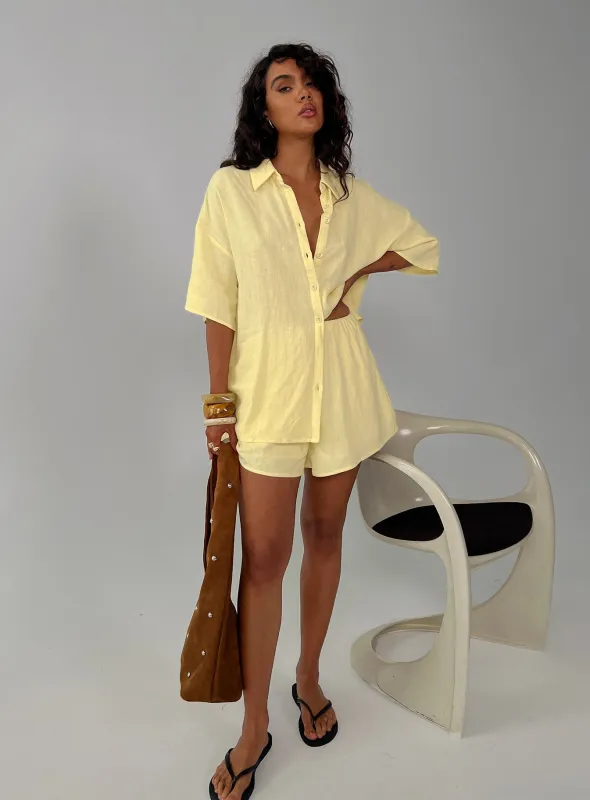 Peni Drawstring Linen Shorts Yellow sold by Princess Polly