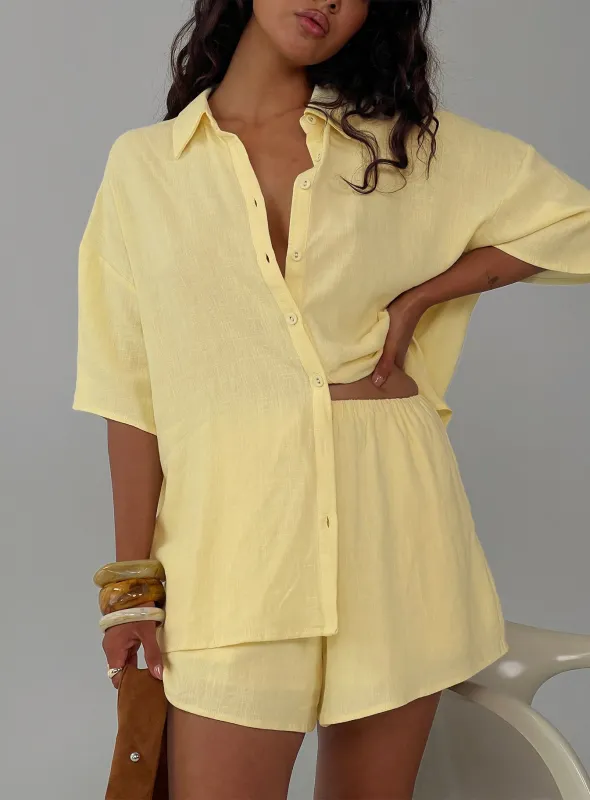 Peni Linen Button Down Top Yellow sold by Princess Polly