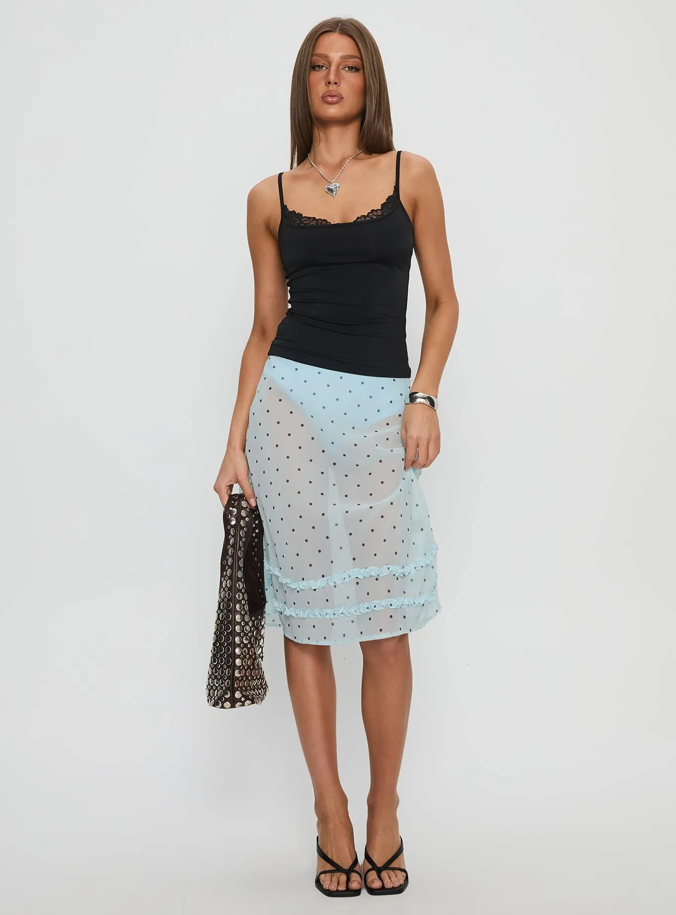 Lyza Sheer Midi Skirt Blue Polka sold by Princess Polly product image thumbnail 3