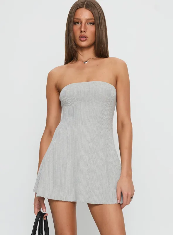 Dalilah Strapless Rib Knit Mini Dress Grey sold by Princess Polly