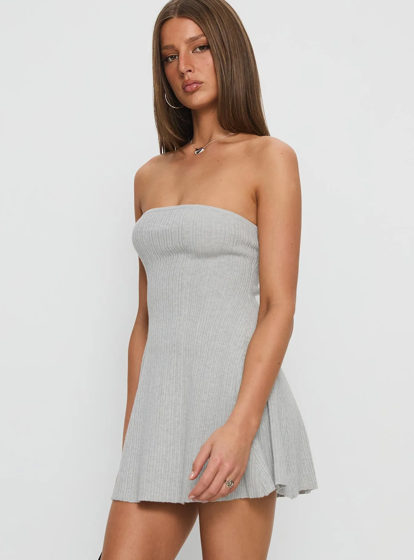 Dalilah Strapless Rib Knit Mini Dress Grey sold by Princess Polly product image thumbnail 3