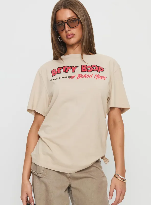 Betty Boop Beach Mode Oversized Graphic Top Washed White sold by Princess Polly