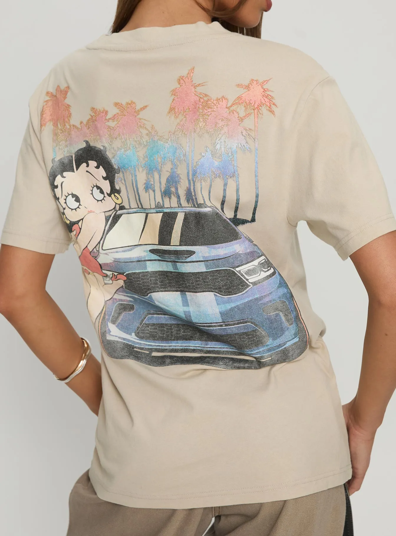 Betty Boop Beach Mode Oversized Graphic Top Washed White sold by Princess Polly product image thumbnail 5