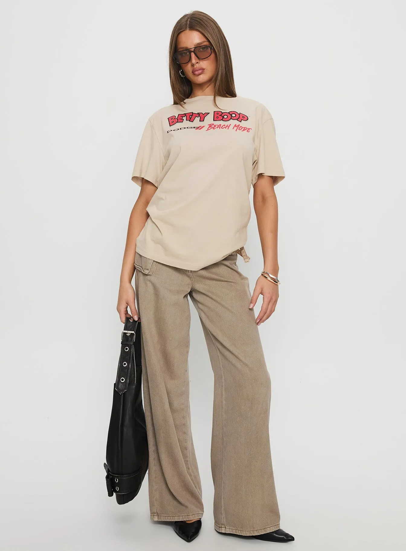 Betty Boop Beach Mode Oversized Graphic Top Washed White sold by Princess Polly product image thumbnail 2