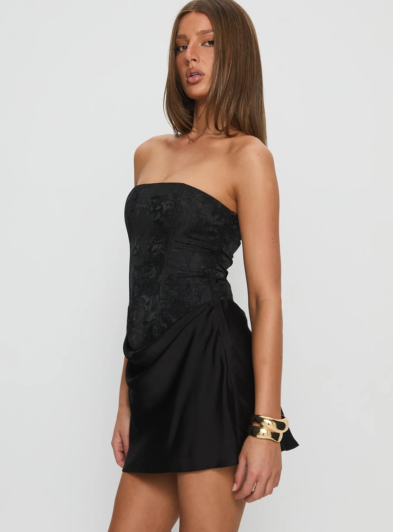 Jenevieve Strapless Drape Mini Dress Black sold by Princess Polly product image thumbnail 4