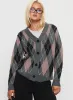 Zeeva Button Through Knit Cardigan Grey Argyle sold by Princess Polly