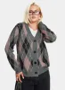 Zeeva Button Through Knit Cardigan Grey Argyle sold by Princess Polly