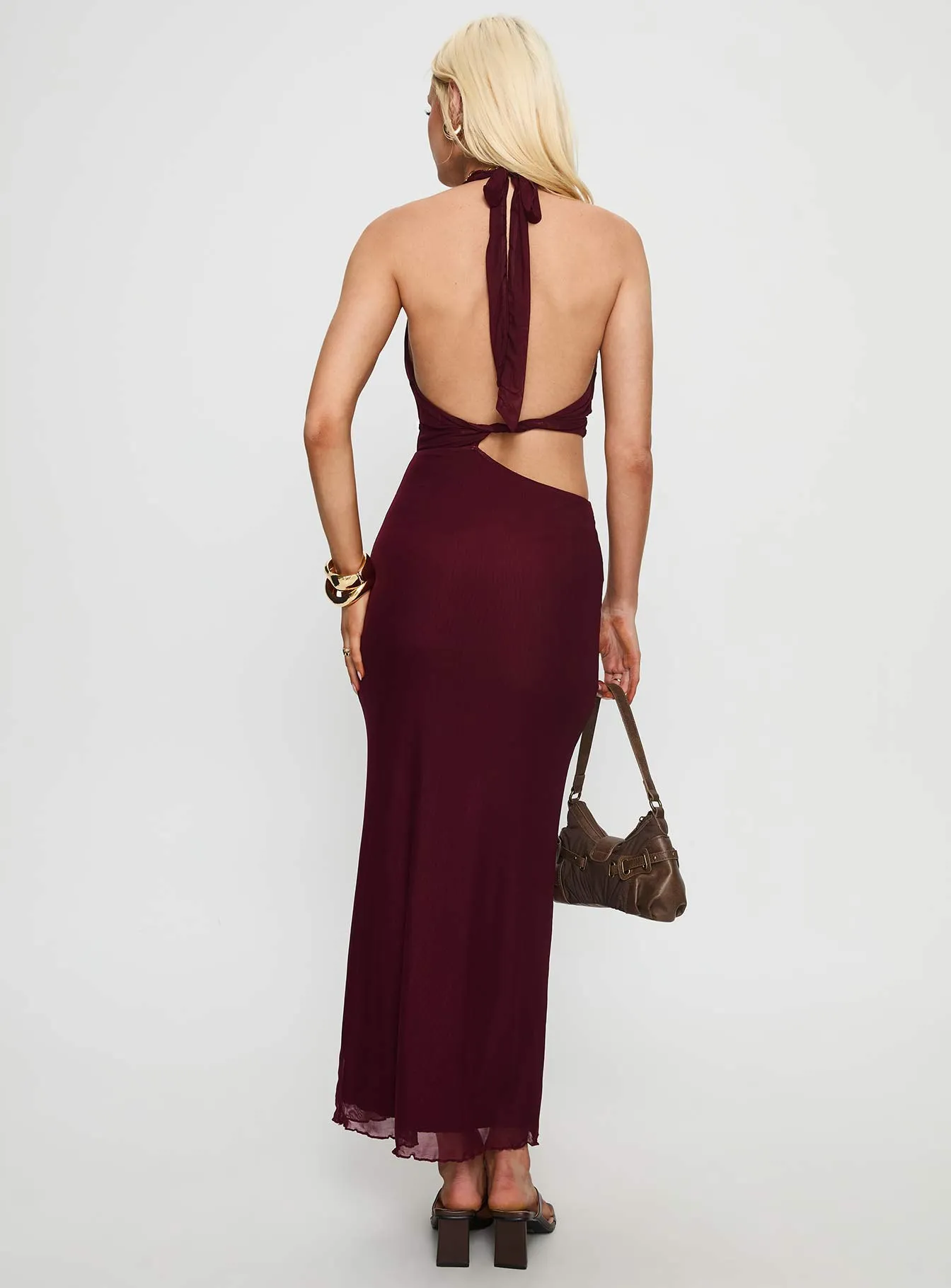 Novalee Keyhole Maxi Dress Burgundy sold by Princess Polly product image thumbnail 4