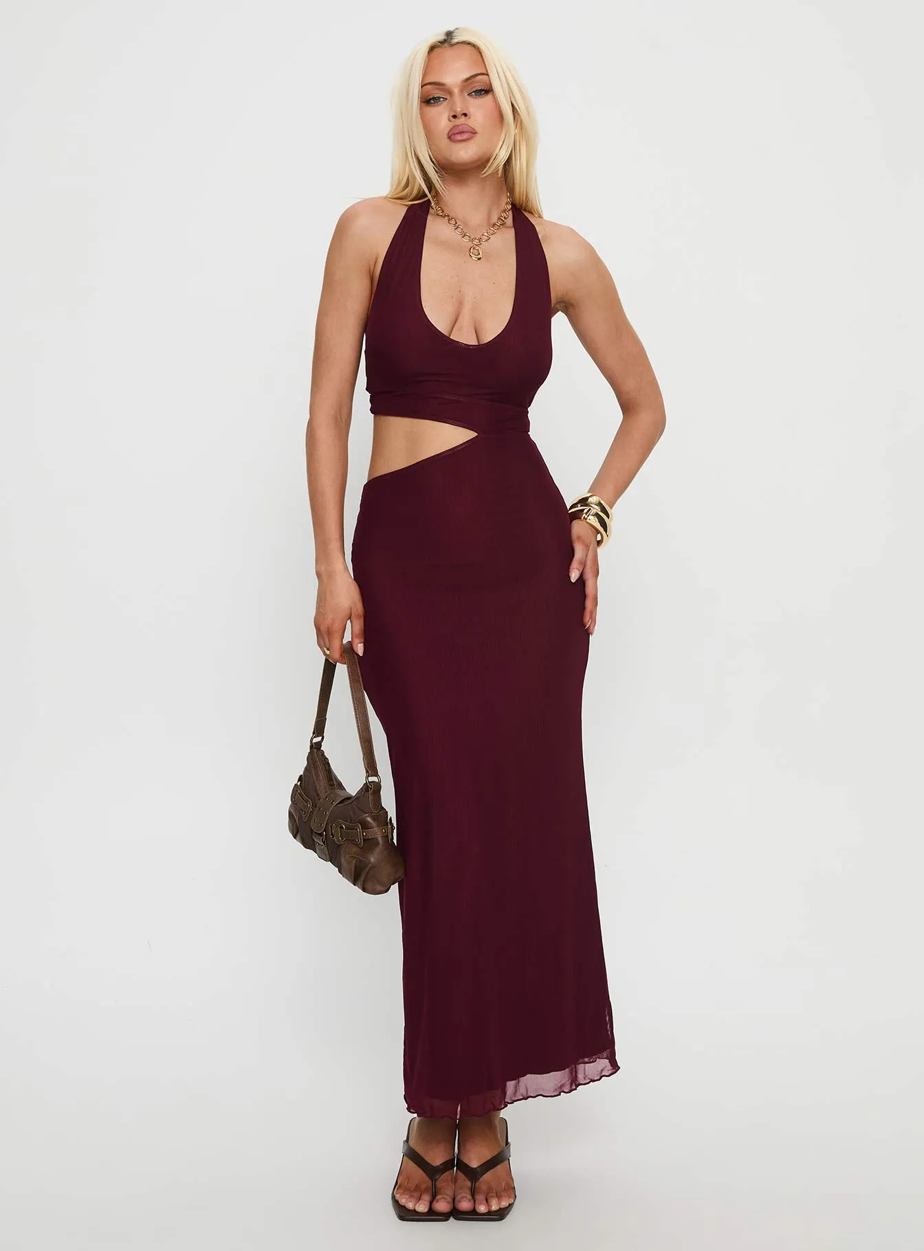 Novalee Keyhole Maxi Dress Burgundy sold by Princess Polly product image thumbnail 2