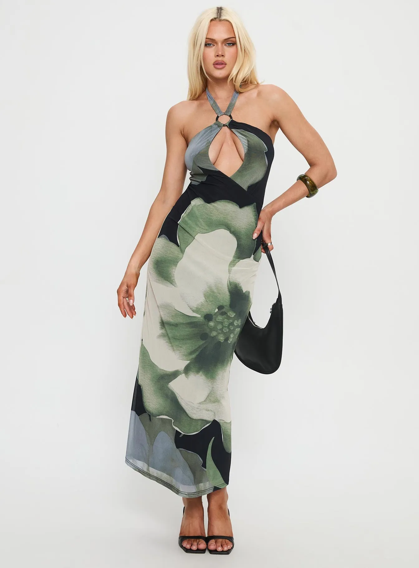 Zelle Halter Cut Out Maxi Dress Blue Multi sold by Princess Polly product image thumbnail 3