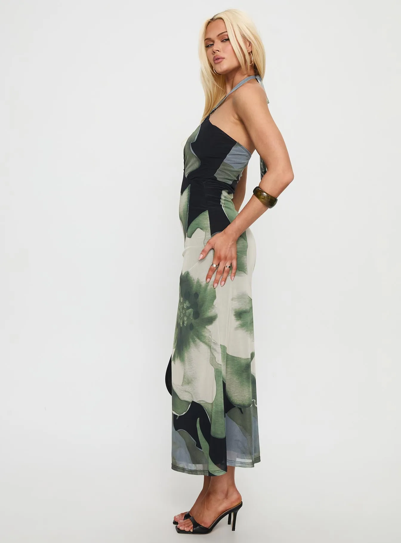 Zelle Halter Cut Out Maxi Dress Blue Multi sold by Princess Polly product image thumbnail 4