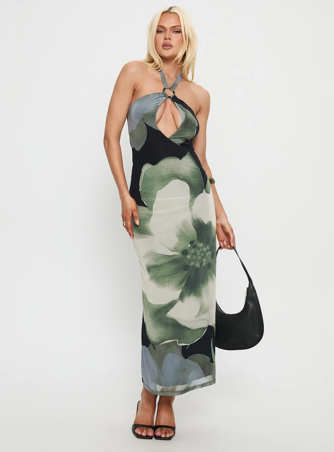 Zelle Halter Cut Out Maxi Dress Blue Multi sold by Princess Polly product image thumbnail 2