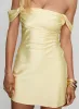 Zabbarra Off The Shoulder Mini Dress Lemon sold by Princess Polly