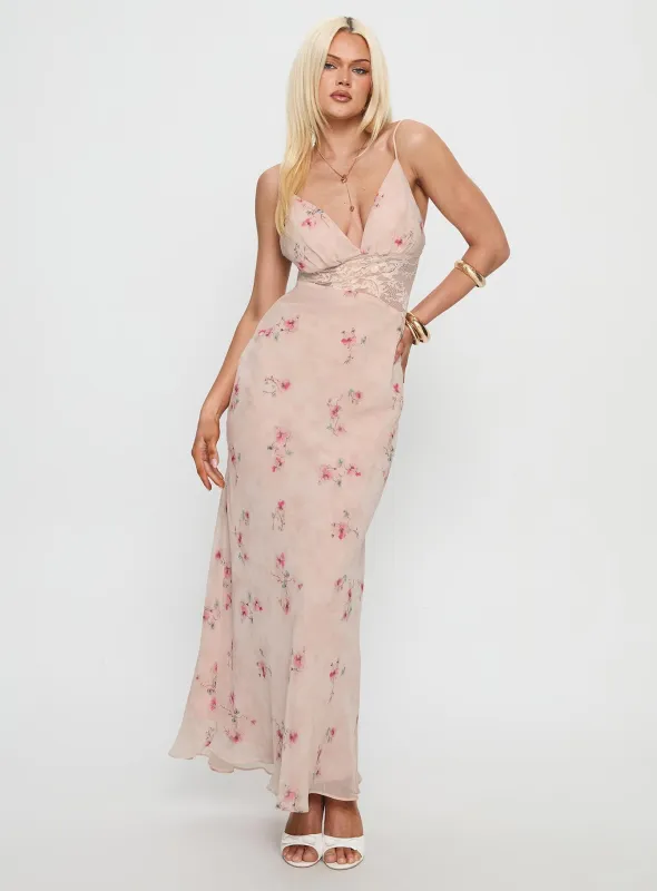 Rheina Lace Maxi Dress Pink Floral sold by Princess Polly