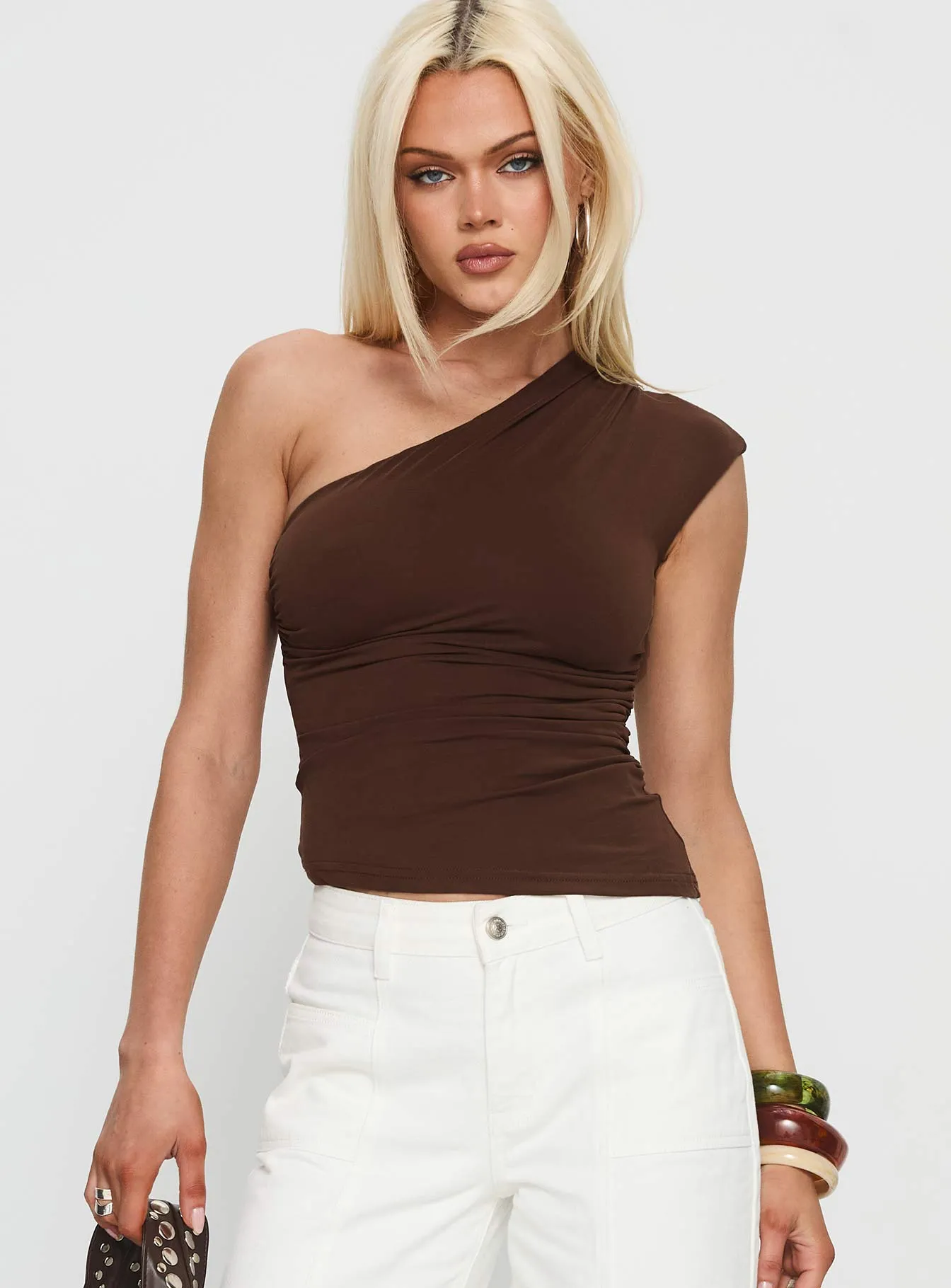 Amelyn One Shoulder Top Brown sold by Princess Polly product image thumbnail 2