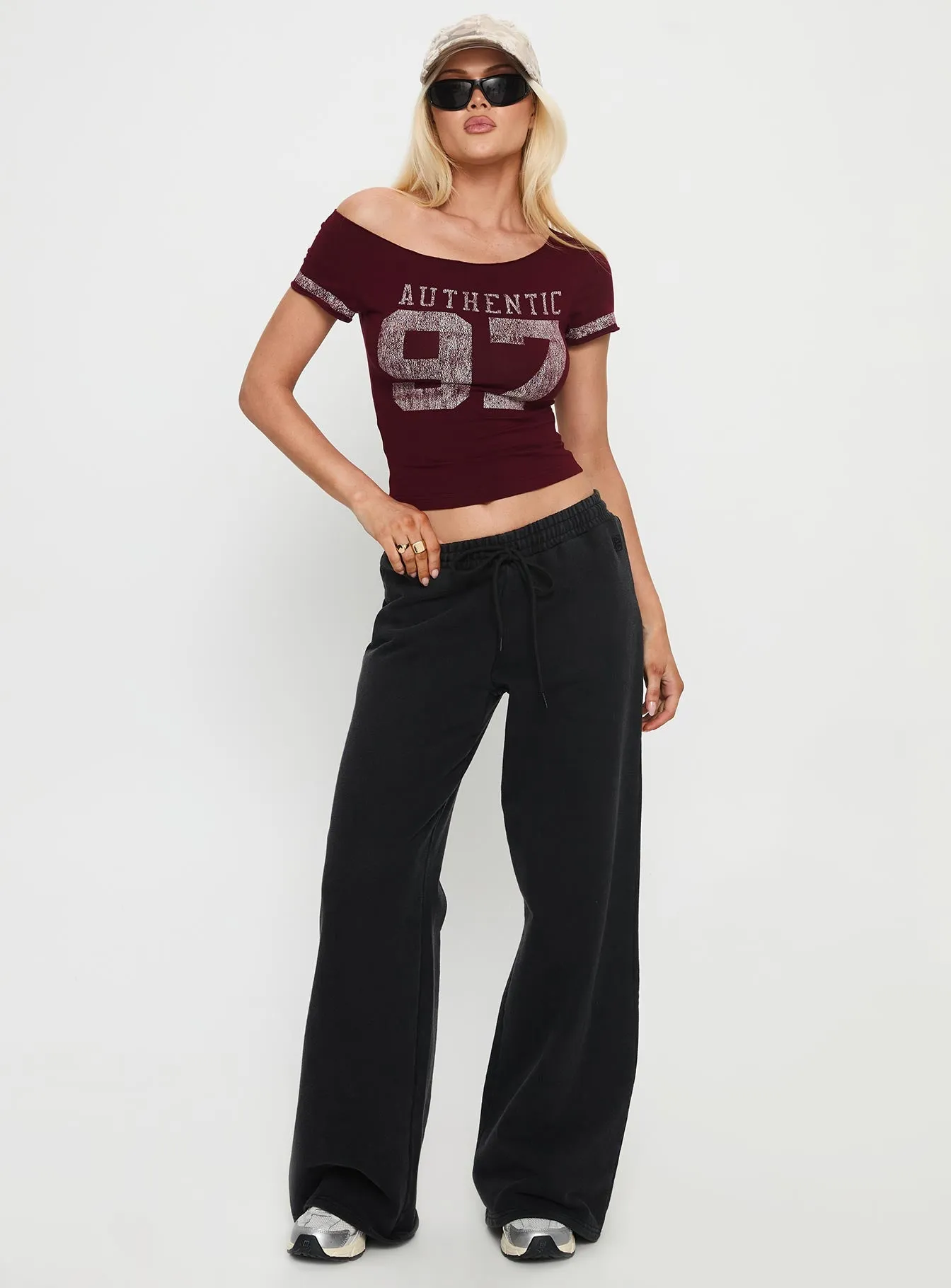 97 Authentic Off Shoulder Graphic Top Maroon sold by Princess Polly product image thumbnail 3