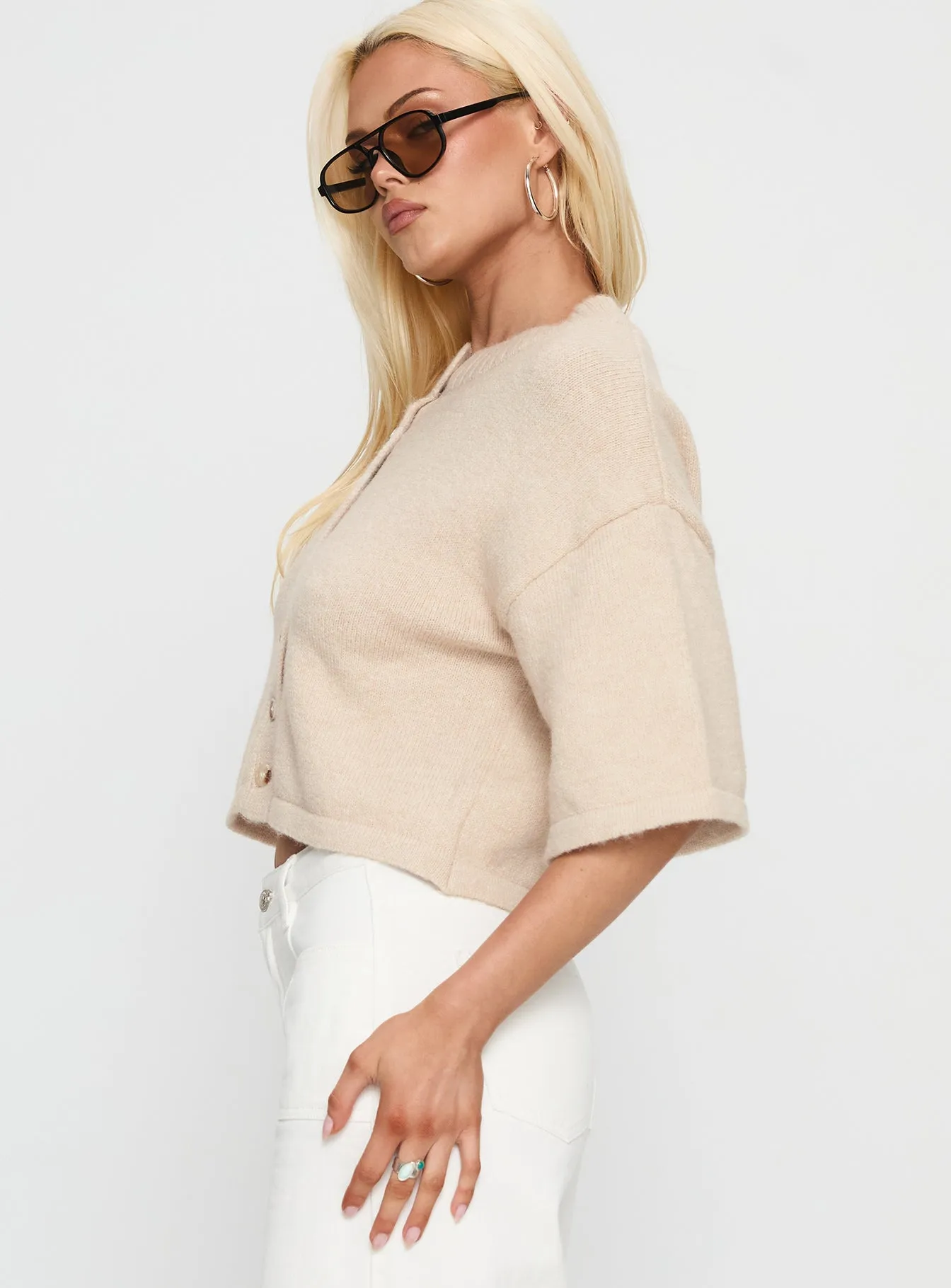 Verina Short Sleeve Knit Cardigan Oat sold by Princess Polly product image thumbnail 4